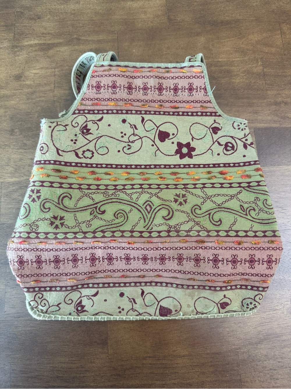 90s Vintage Handwoven Patterned Tote in Sage Green and Mauve